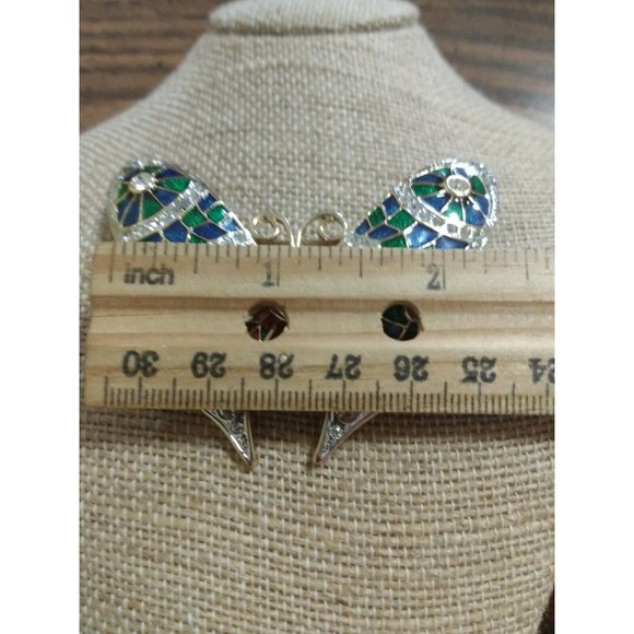 Large Rhinestone Enamel Butterfly Brooch Colorful Bold Runway Gold Tone - Picture 3 of 6